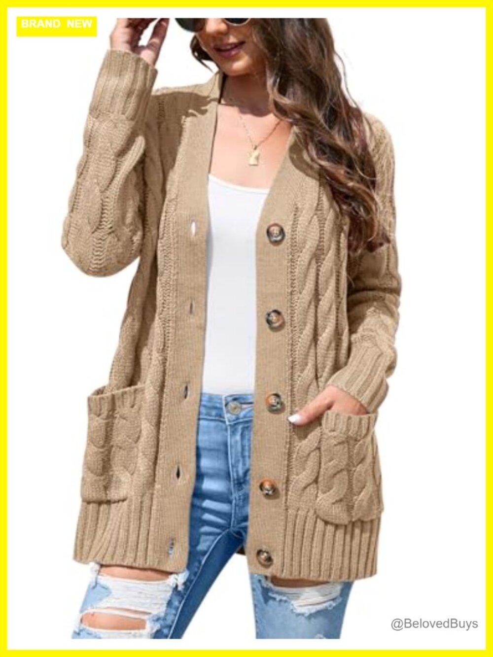 Chunky Cable Knit Button Down Cardigan Sweater with Pockets